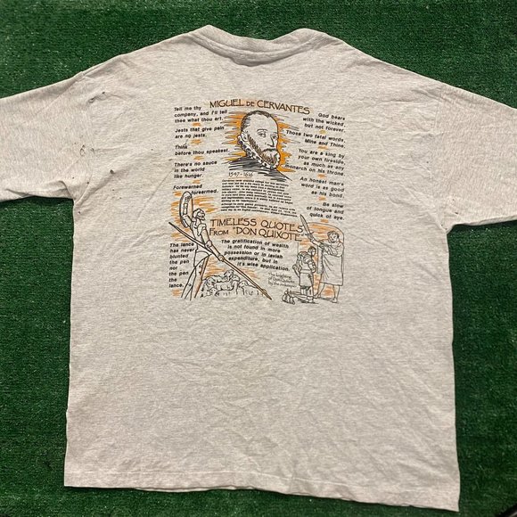 Vintage 90s Don Quixote Book Quote Grunge Single Stitch Tee - Picture 8 of 11